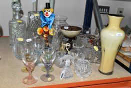 A GROUP OF CUT GLASS AND STUDIO GLASSWARE, comprising a Caithness 'Ebony' range vase, a Stuart
