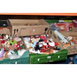 FIVE BOXES AND LOOSE CHRISTMAS DECORATIONS, generally modern, to include a boxed 6ft Christmas tree,