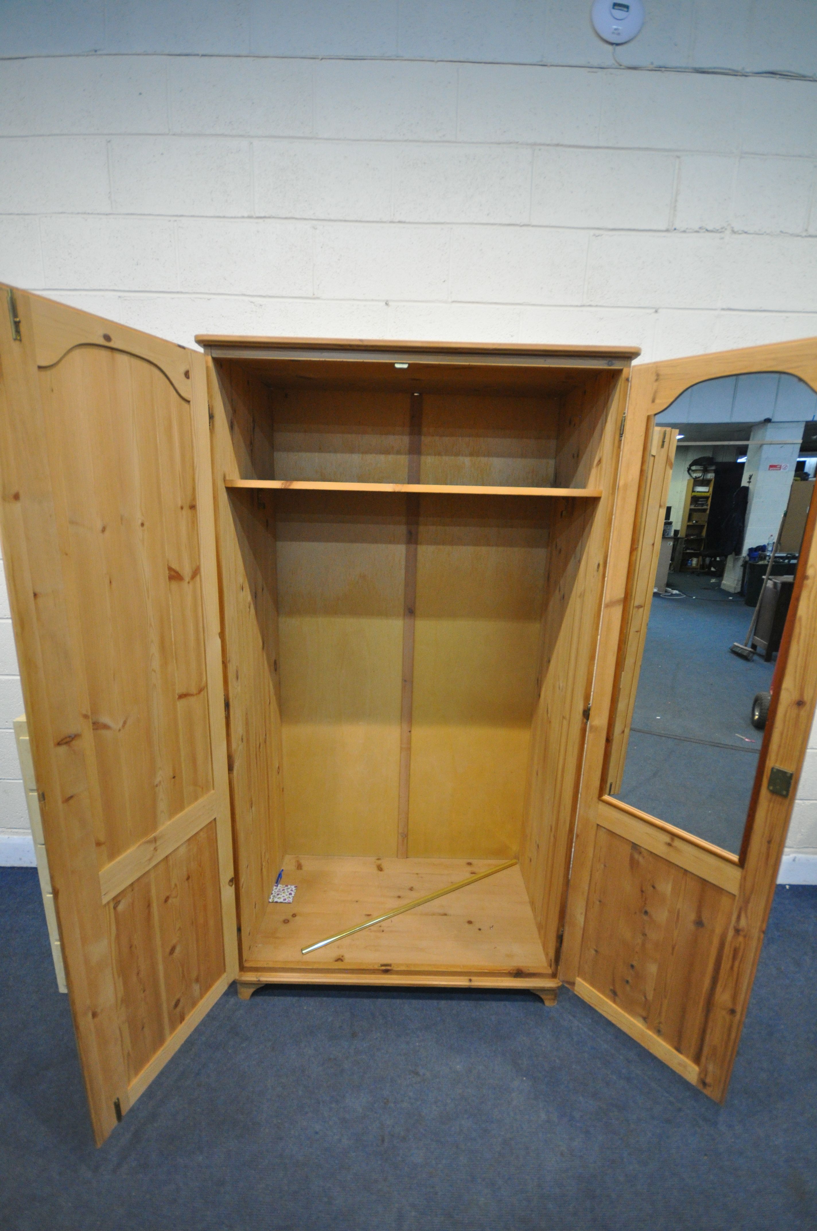 A MODERN PINE DOUBLE DOOR WARDROBE, width 104cm x depth 60cm x height 192cm, along with a modern - Image 3 of 3