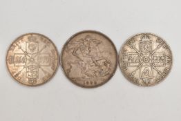 THREE SILVER VICTORIA CROWNS, a 1887 crown and two 1889 crowns, approximate gross weight 73.1