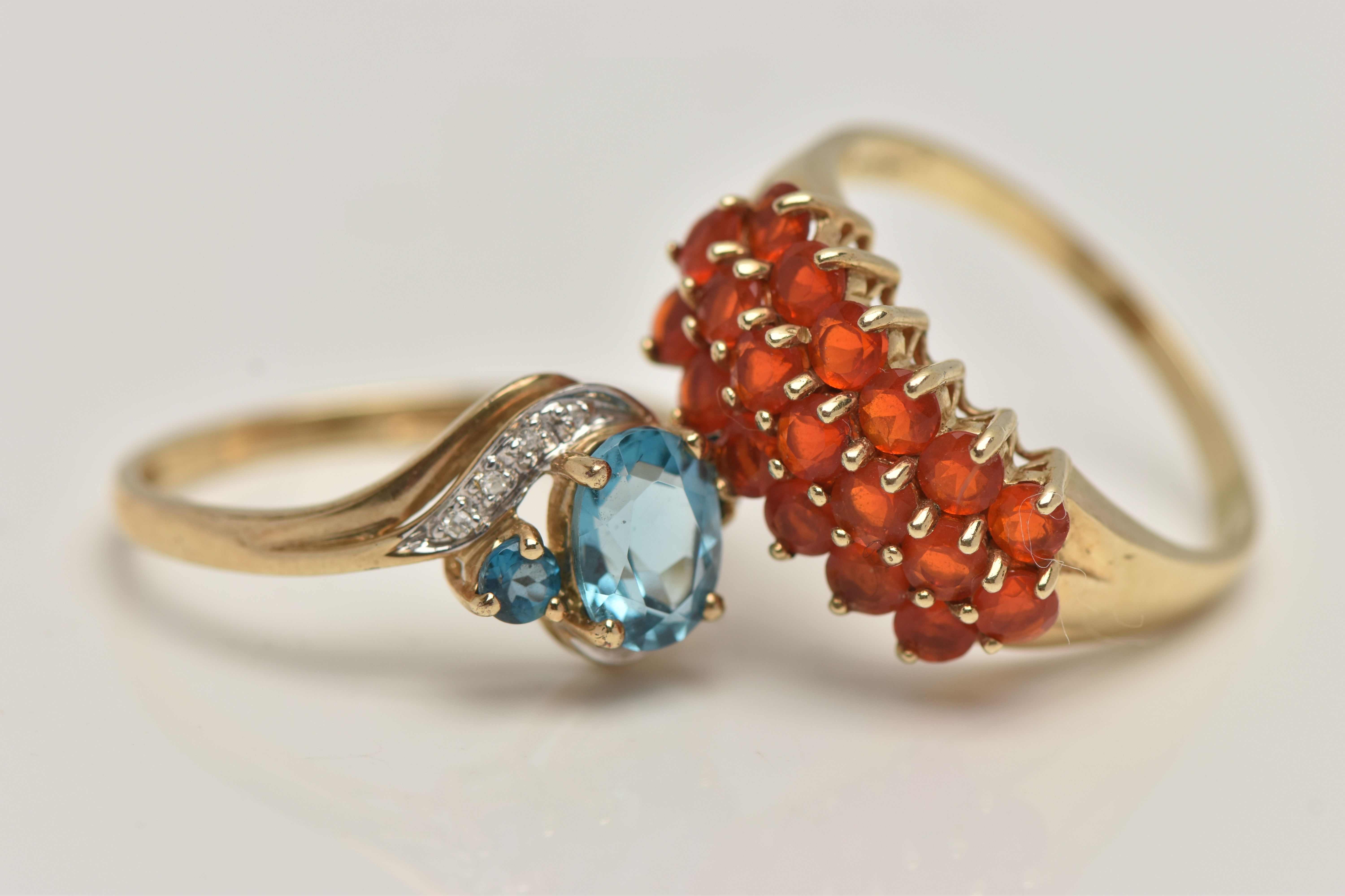 TWO 9CT GOLD GEM SET RINGS, the first a blue topaz and diamond crossover ring, hallmarked 9ct - Image 3 of 4