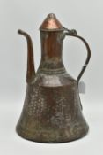 A 19TH CENTURY COPPER DALLAH, remnants of tinned finish, height 32cm (Condition Report: areas of