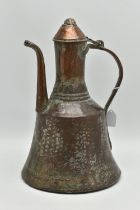 A 19TH CENTURY COPPER DALLAH, remnants of tinned finish, height 32cm (Condition Report: areas of