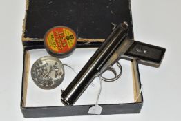 A BOXED ANTIQUE SECOND MODEL .177'' ACCLES & SHELVOLE LTD WARRIOR AIR PISTOL, serial number