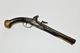 AN ANTIQUE 15 BORE FLINTLOCK HOLSTER PISTOL FITTED WITH A 9¾'' BARREL, it bears London Proof marks