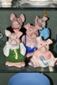 FIVE WADE NAT WEST PIGGY BANKS, comprising Woody, Annabel, Maxwell, Sir Nathaniel and Lady Hilary (