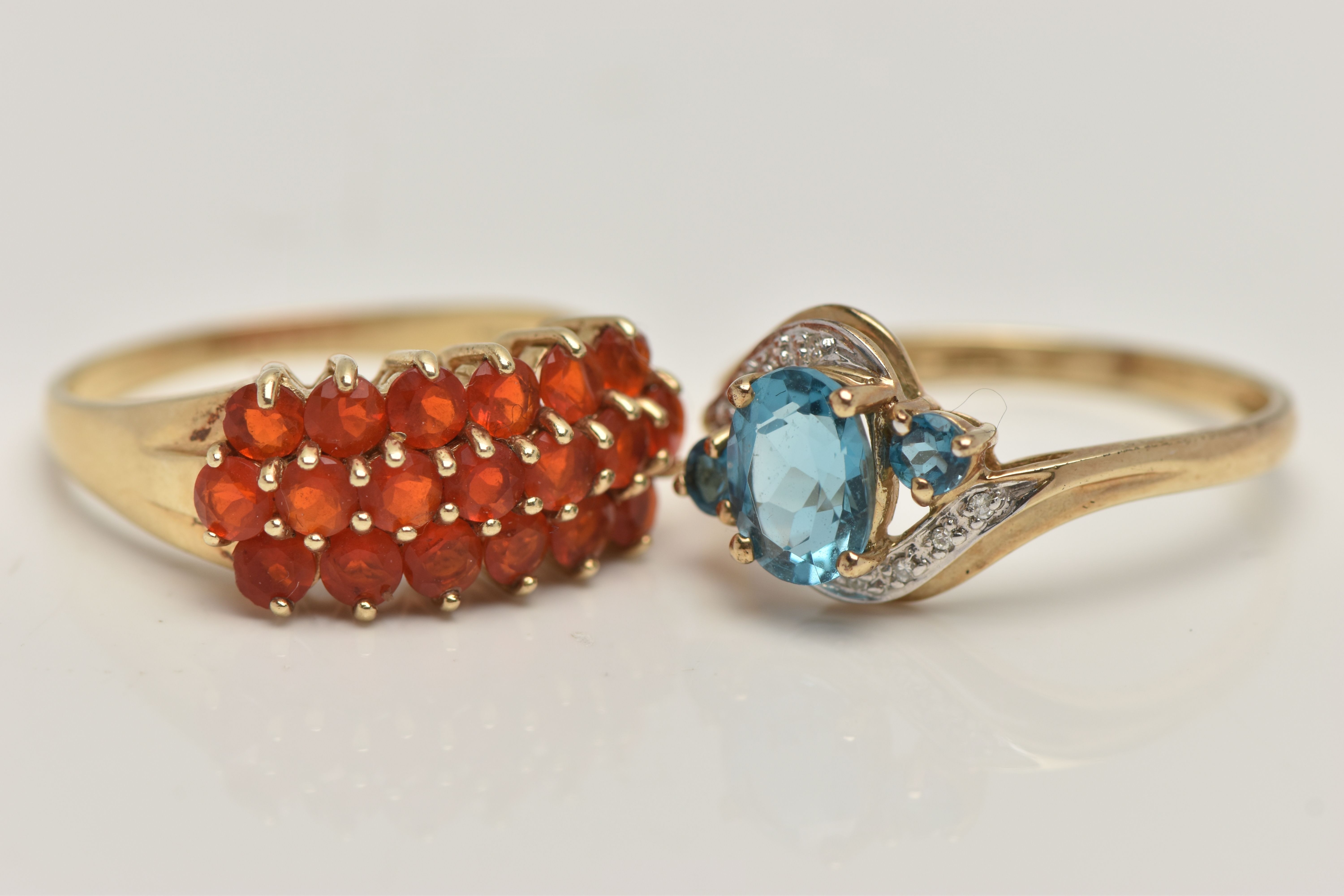 TWO 9CT GOLD GEM SET RINGS, the first a blue topaz and diamond crossover ring, hallmarked 9ct - Image 2 of 4