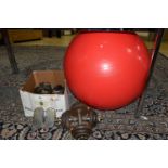 FITNESS EQUIPMENT, comprising two dumbells with 8kg weights each, single dumbbell with quick fitting