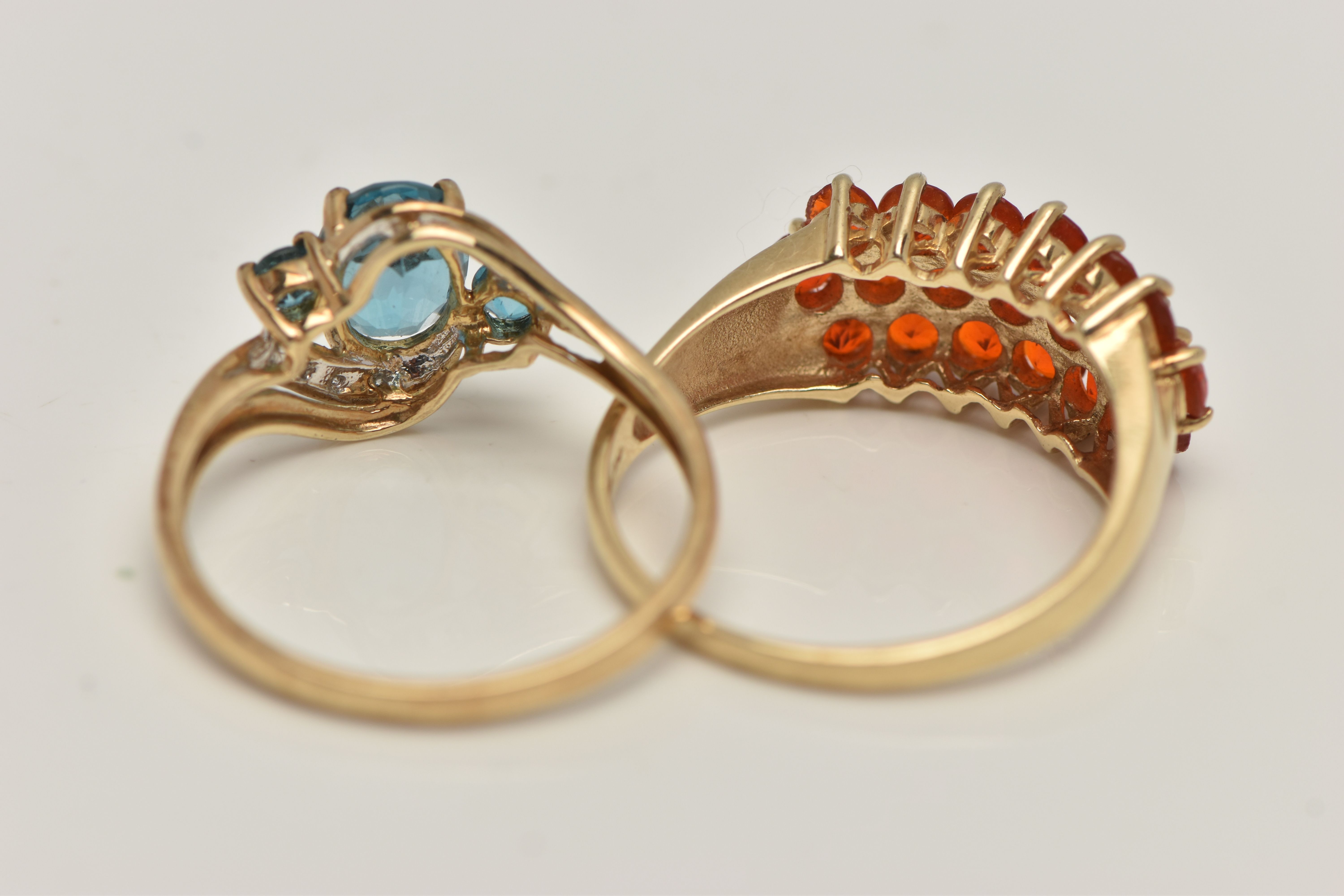 TWO 9CT GOLD GEM SET RINGS, the first a blue topaz and diamond crossover ring, hallmarked 9ct - Image 4 of 4