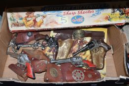 A QUANTITY OF ASSORTED VINTAGE TOY CAP GUNS AND RIFLES ETC., to include boxed Crescent Toys
