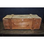 A VINTAGE PINE CRATE, with twin rope handles, length 100cm x depth 38cm x height 38cm (condition