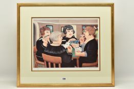 BERYL COOK (BRITISH 1926-2008) 'BRIDGE PARTY' A SIGNED LIMITED EDITION PRINT, depicting four