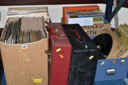 FOUR BOXES AND A CASE OF RECORDS, AND A PORTABLE RECORD PLAYER, to include approximately one hundred