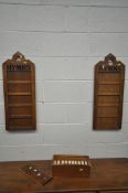 A PAIR OF OAK HYMN BOARDS, 31cm x 78cm, with a separate box containing numbers (condition report: