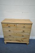 A 19TH CENTURY PINE CHEST OF TWO SHORT OVER THREE LONG DRAWERS, width 103cm x depth 44cm x height