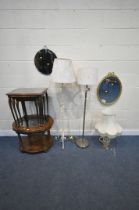 A SELECTION OF OCCASIONAL FURNITURE, to include a walnut occasional table with a glass centre,