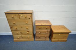 A SELECTION OF MODERN PINE FURNITURE, to include a chest of two short over four long drawers,