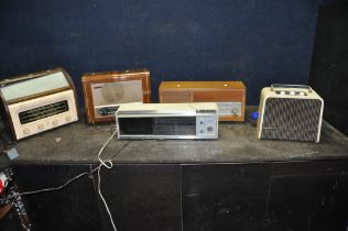 FIVE VINTAGE RADIOS, comprising a Pye P75 valve radio, a Lindau Saba Transistor radio, a Philips