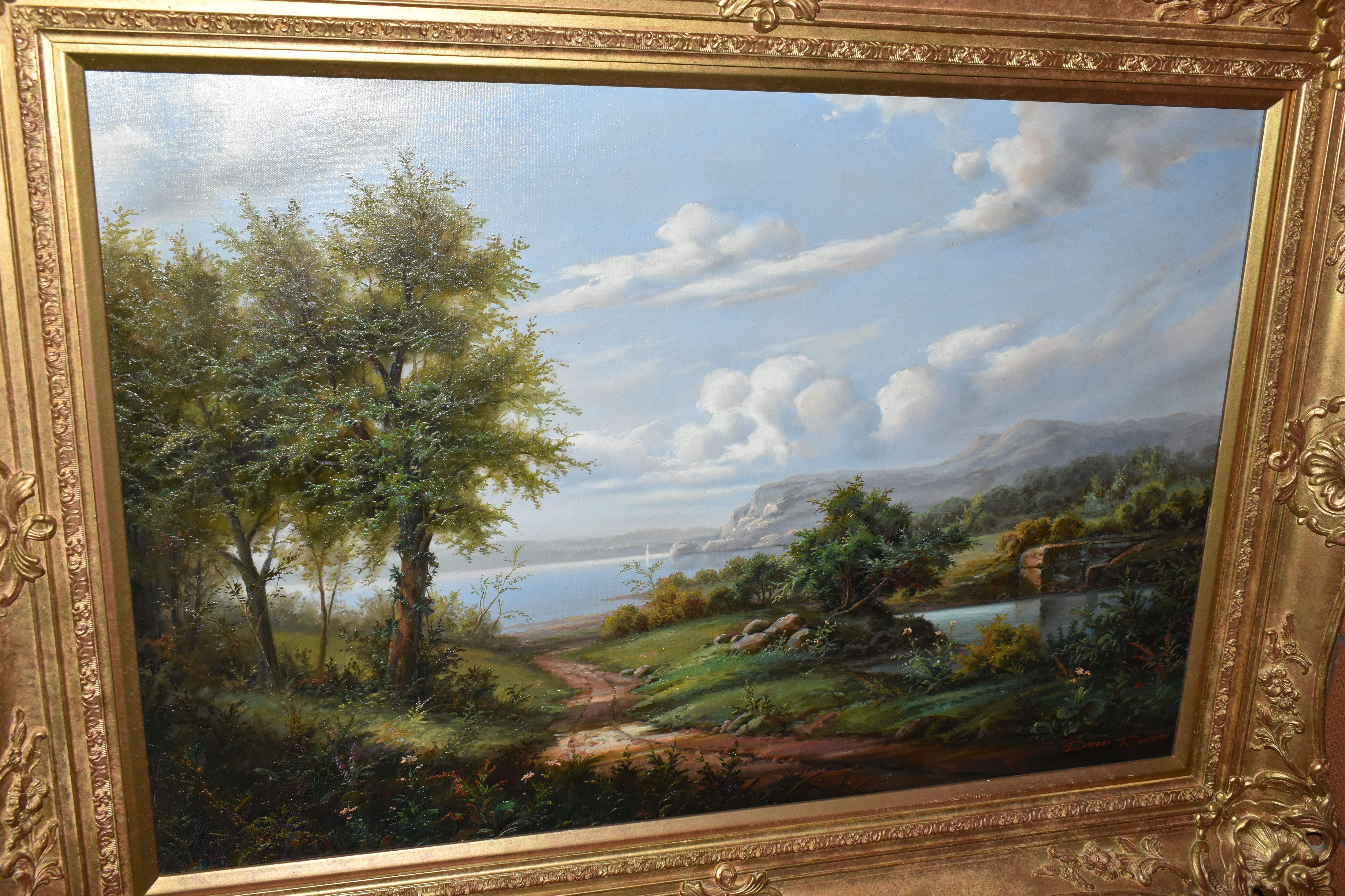 DAVID RONALD (2OTH CENTURY) 'LOUGH DERG', an extensive landscape with a distant view of the Irish - Image 2 of 5