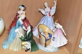 FOUR ROYAL DOULTON FIGURINES, comprising Beat You To It HN2871, June HN2991, Genevieve HN1962, and