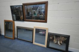A SELECTION OF MODERN WALL MIRRORS, to include a rectangular bevelled edge wall mirror, 108cm x