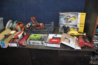 ELEVEN POWER TOOLS including Power Devil heat gun, detail sander and jigsaw, a vintage Wolf Circular