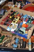 A QUANTITY OF ASSORTED TOYS, to include two incomplete Schuco Studio clockwork racing cars and