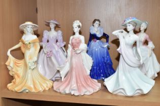 SIX COALPORT AND ROYAL DOULTON FIGURINES, comprising Coalport Ladies of Fashion: 'Sue' Figurine of