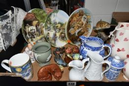 ONE BOX OF CERAMICS, to include two Emma Bridgewater 'Heart' pattern jugs, a Beswick 'Trout' 1032, a