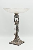 AN ART NOUVEAU WMF GLASS AND SILVER PLATED CENTREPIECE, the circular bowl with frilled rim and