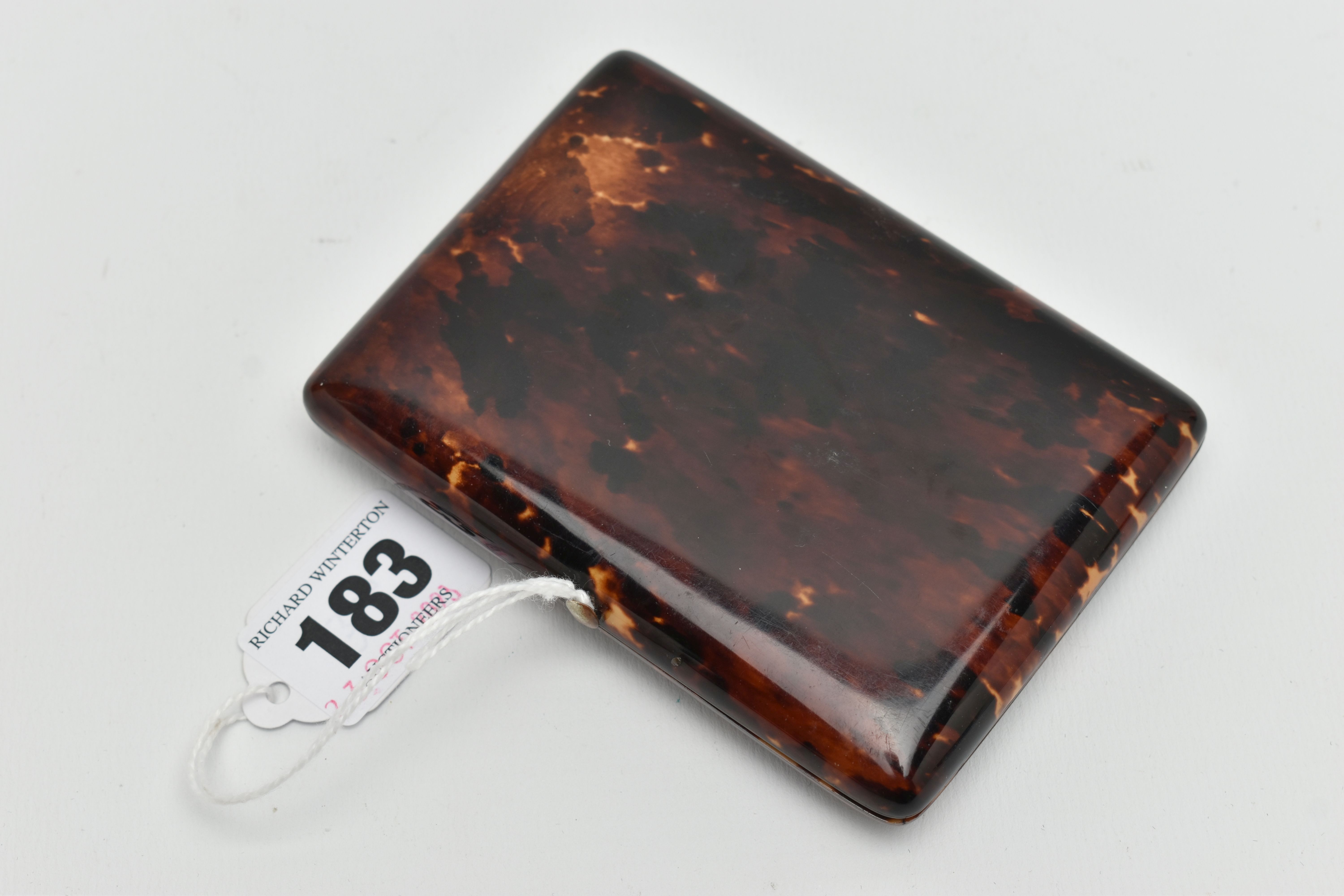 A VICTORIAN TORTOISESHELL AND SILVER INLAID CARD CASE, the front with shield shaped cartouche - Image 2 of 3