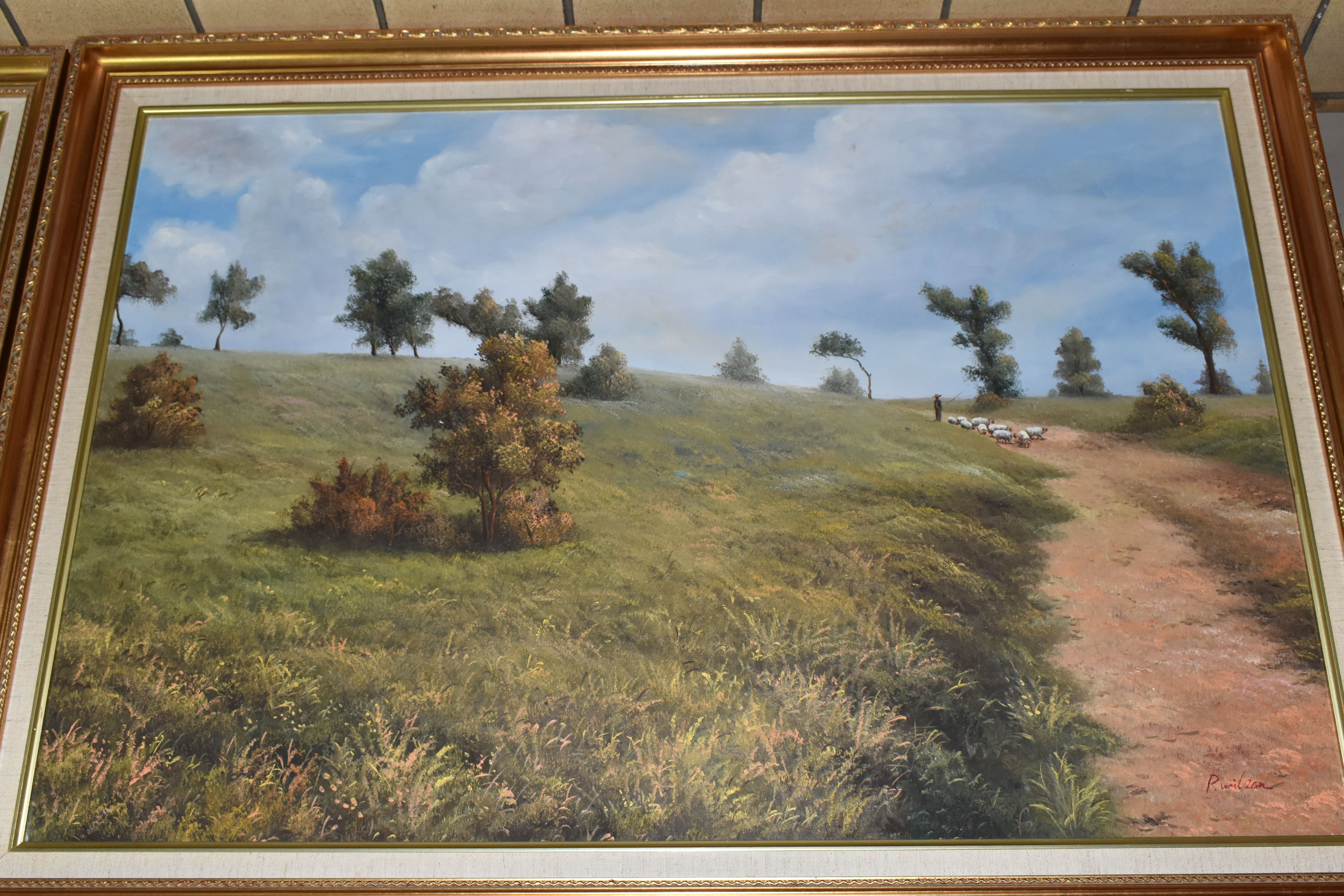 FIVE LATE 20TH CENTURY LANDSCAPE PAINTINGS, comprising four signed P. Wilson, largest - Image 4 of 6