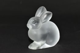 A FROSTED LALIQUE GLASS RABBIT, height 7cm x 6.5cm, incised marks to base Lalique France (1) (