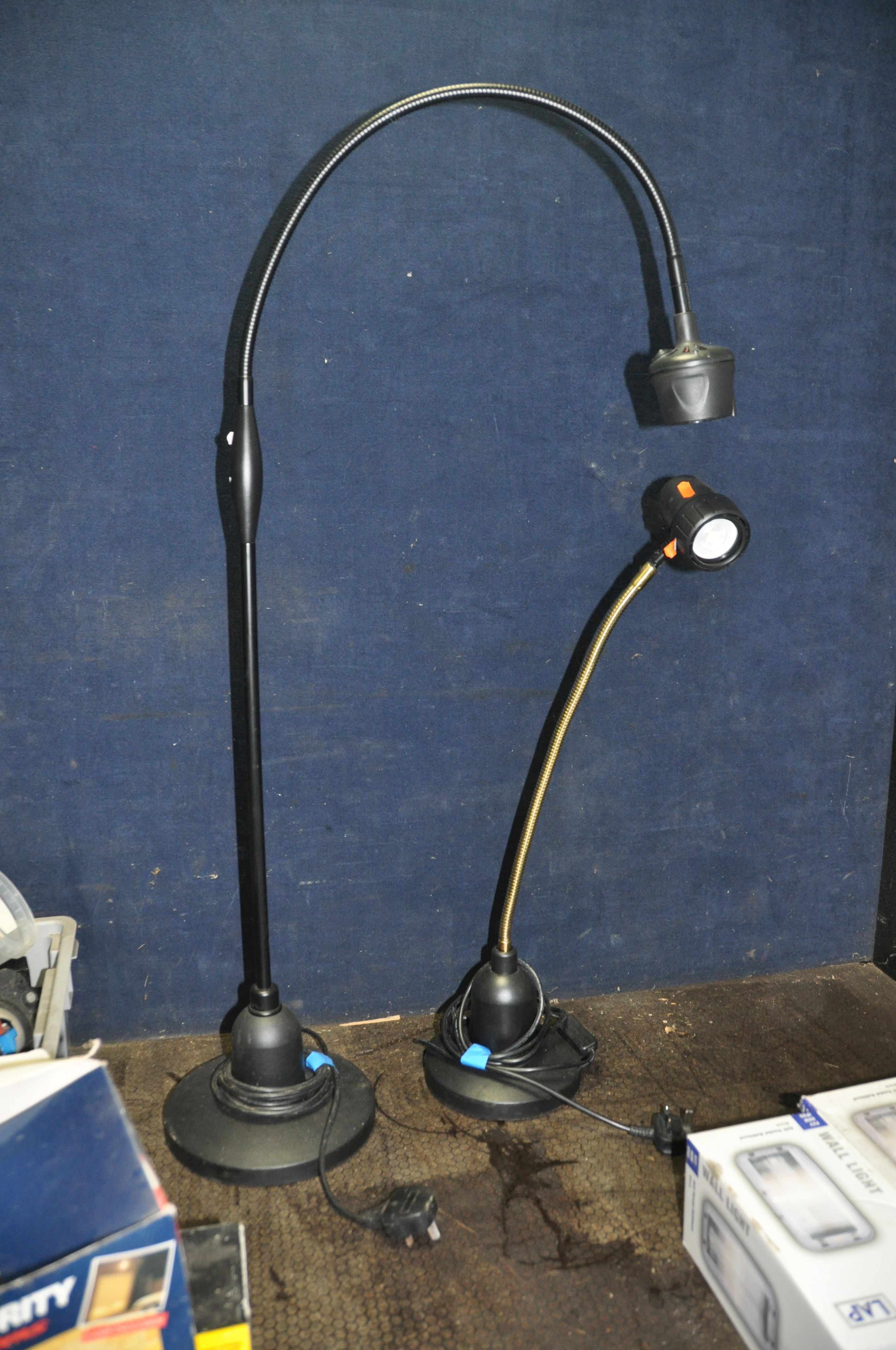 TWO MODERN WORK LAMPS with LED bulbs, three halogen lamps in boxes, two LAP outdoor lamps in boxes - Image 4 of 4