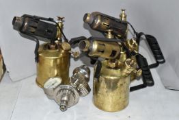 THREE BRASS BLOW LAMPS, one by Max Sievert, one by Governor and the other by Monitor (No.26), with a