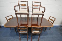 A GOOD QUALITY REGENCY STYLE MAHOGANY EXTENDING DINING TABLE, with one additional leaf, on a