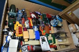A QUANTITY OF UNBOXED AND ASSORTED PLAYWORN DIECAST VEHICLES, to include Johillco motorcycle and