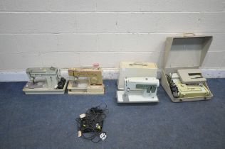 TWO VINTAGE SINGER SEWING MACHINES, and two vintage Merritt sewing machines (condition report: all