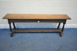 A GEORGIAN AND LATER OAK BENCH, length 150cm x depth 28cm x height 55cm (condition report: the later