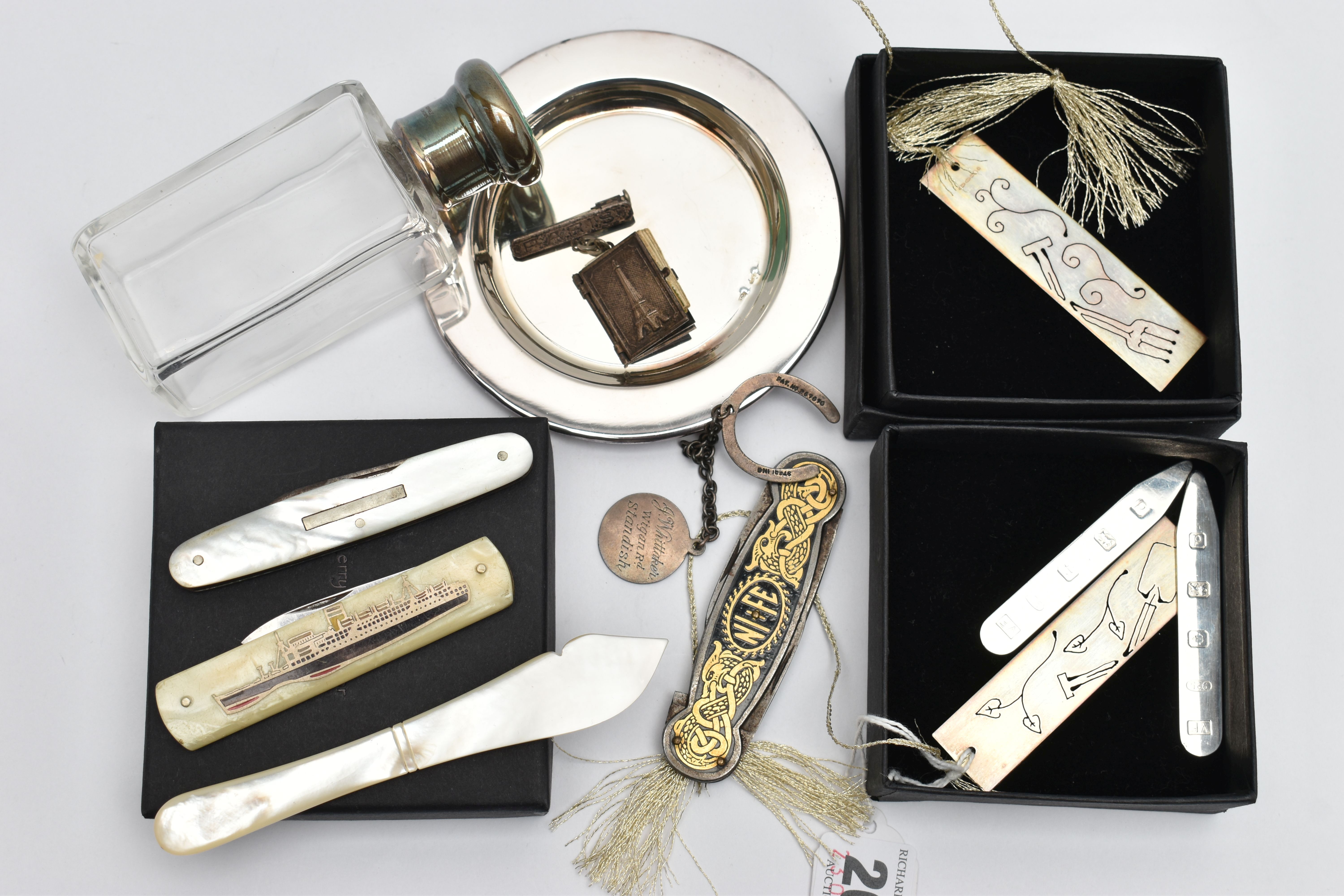 A SMALL PARCEL OF SILVER BOOKMARKS AND OTHER COLLECTABLES, comprising two boxed Elizabeth II