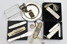 A SMALL PARCEL OF SILVER BOOKMARKS AND OTHER COLLECTABLES, comprising two boxed Elizabeth II