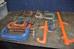 A SELECTION OF TWENTY G CLAMPS AND CARVER CLAMPS including two Record No10, four No4, a No3, three