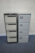 A LEABANK METAL FOUR DRAWER FILING CABINET, width 46cm x depth 63cm x height 133cm, along with