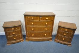 A FRANK HUDSON WALNUT BOW FRONT CHEST OF TWO SHORT OVER THREE LONG GRADUATED DRAWERS, width 102cm