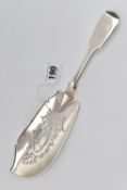 A WILLIAM IV SILVER FISH SERVER, fiddle pattern, engraved crest to the terminal of the handle with