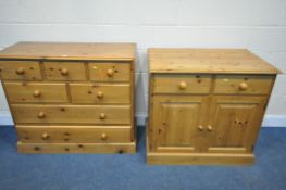 A MODERN PINE SIDEBOARD, with seven various drawers, length 107cm x depth 45cm x height 93cm,