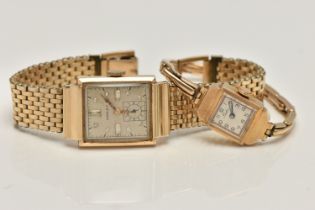 TWO LADYS MID 20TH CENTURY WRISTWATCHES, the first a manual wind watch, square silver dial signed '