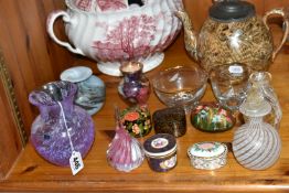 A GROUP OF GLASSWARE AND CERAMICS, comprising a Caithness amethyst swirl vase and a 'Misty'