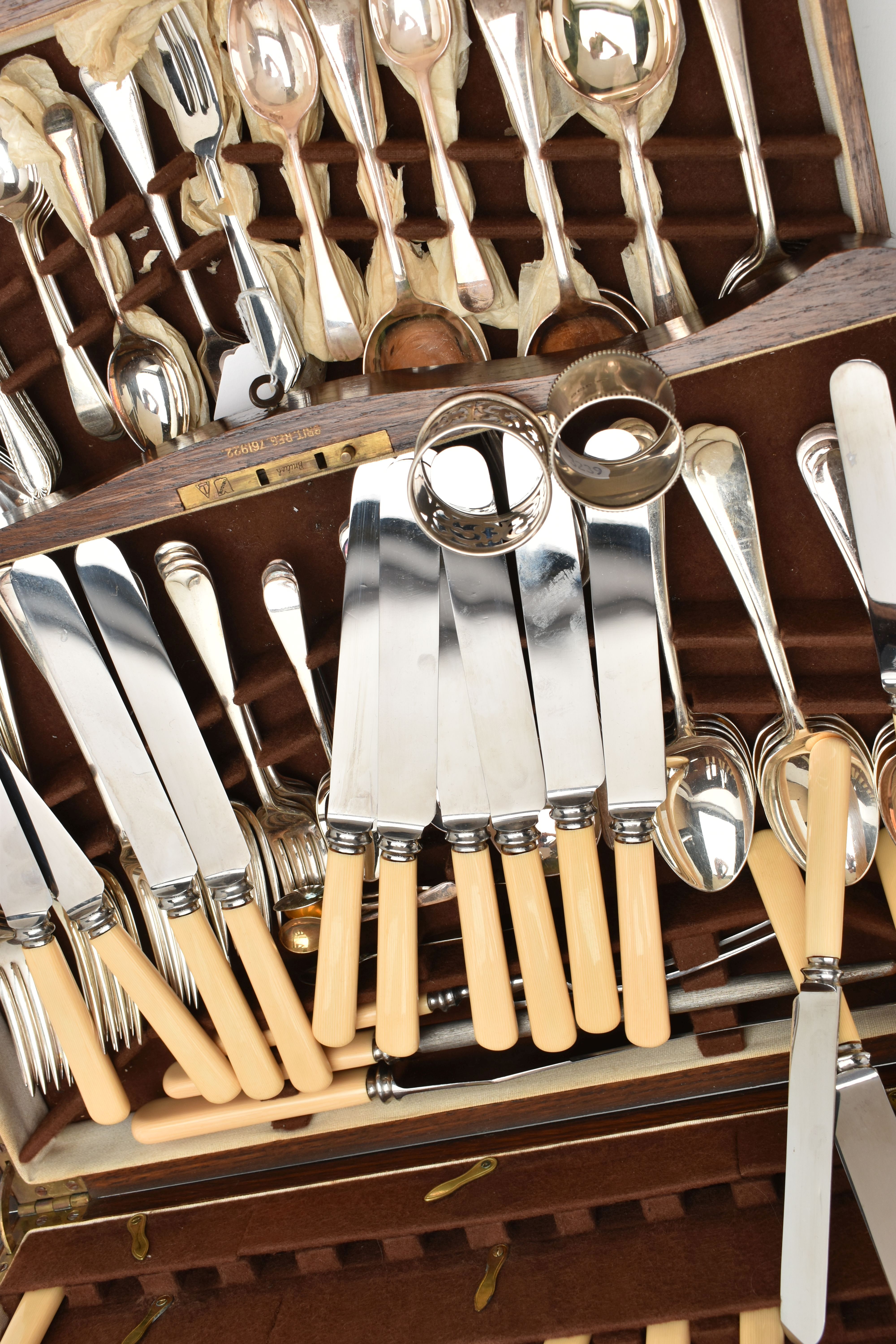 A WOODEN CANTEEN, stainless steel cutlery for a twelve person table setting, knives fitted with - Image 4 of 6