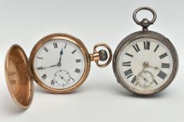TWO POCKET WATCHES, to include a late Victorian silver key wound, open face pocket watch, round